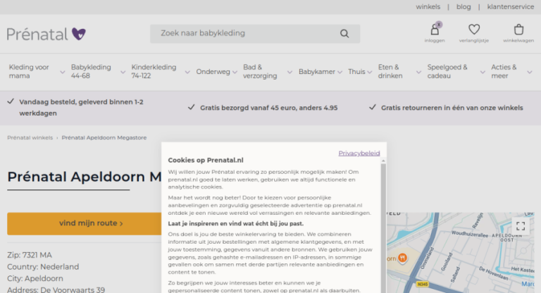 Websitevoorbeeld van Prénatal Apeldoorn Megastore