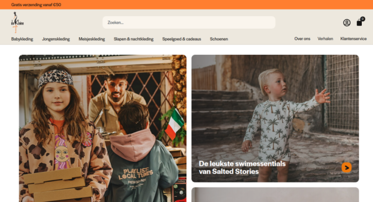 Websitevoorbeeld van Kinderspeciaalzaak de Kleine