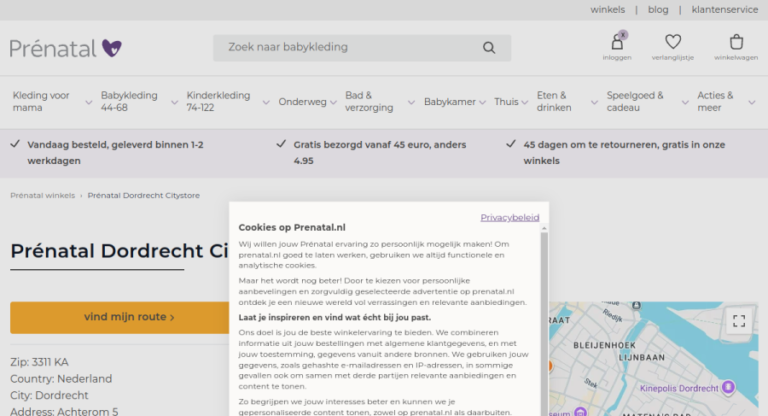Websitevoorbeeld van Prénatal Dordrecht Citystore