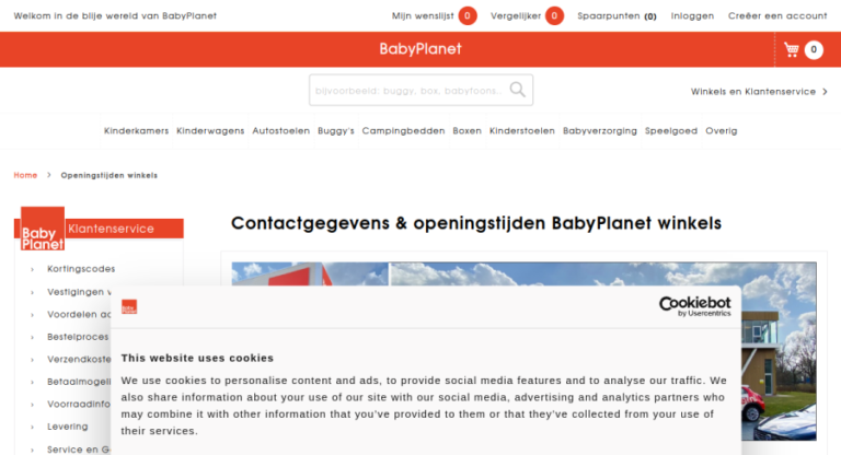 Websitevoorbeeld van BabyPlanet Assen