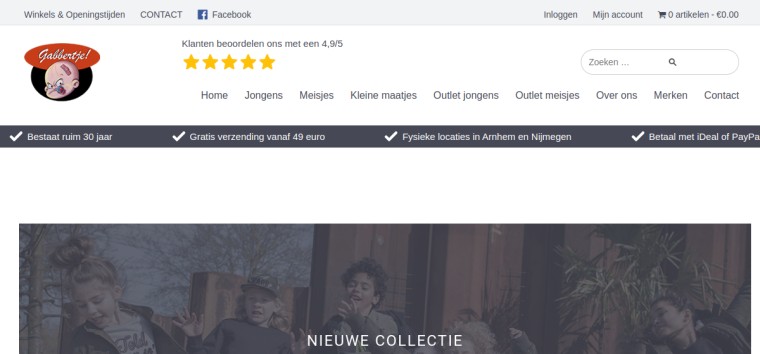 Websitevoorbeeld van Gabbertje Kinder & Tienermode