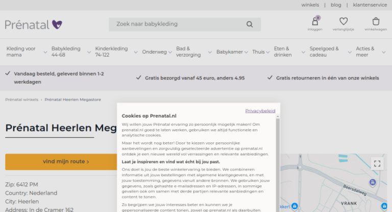 Websitevoorbeeld van Prénatal Heerlen Megastore