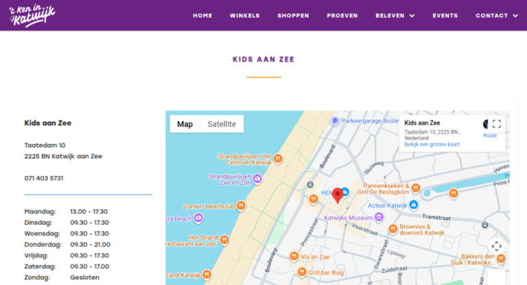 Websitevoorbeeld van Kids aan Zee Katwijk