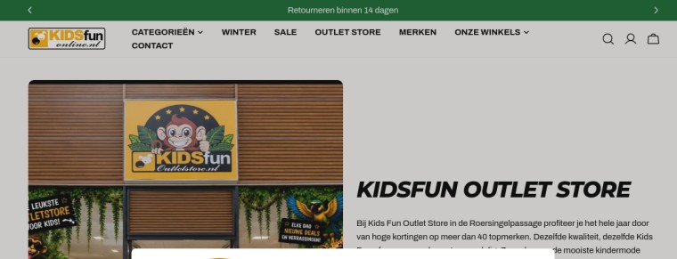 Websitevoorbeeld van KidsFun Outlet Roermond