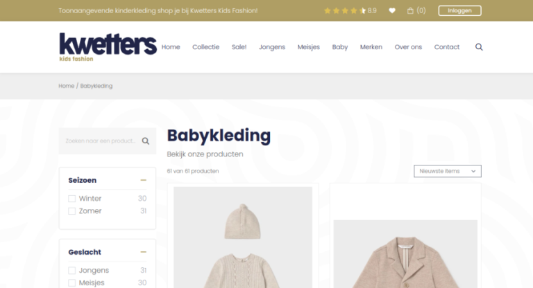 Websitevoorbeeld van Kwetters Kids Fashion