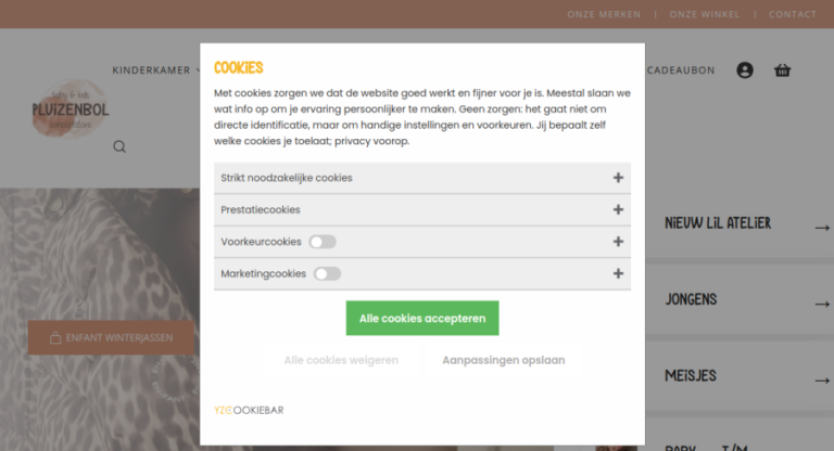 Websitevoorbeeld van Pluizenbol Baby & Kids Store