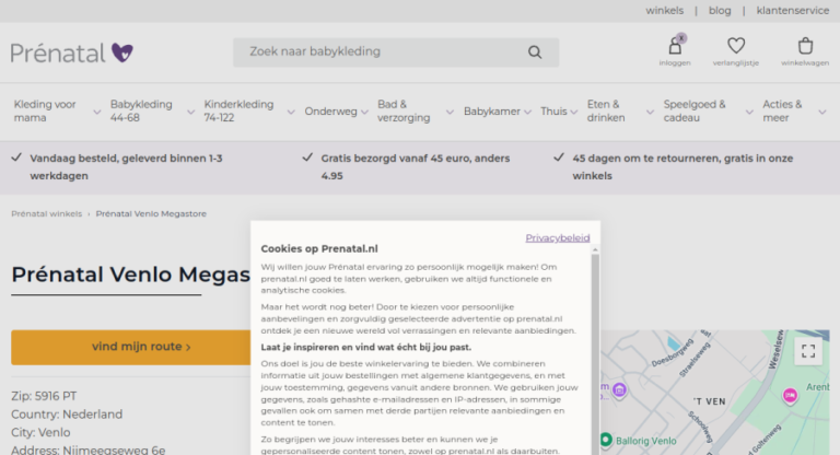 Websitevoorbeeld van Prénatal Venlo Megastore