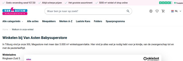 Websitevoorbeeld van Van Asten Babysuperstore Tilburg