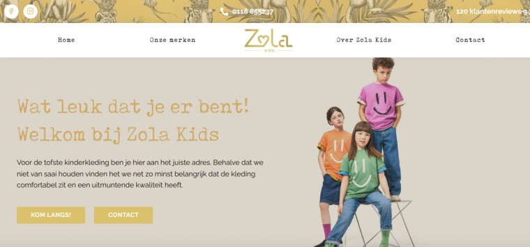 Websitevoorbeeld van Zola Kids