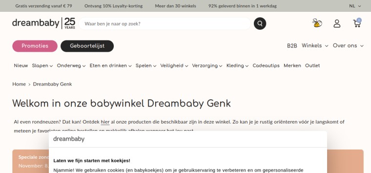 Websitevoorbeeld van Dreambaby Genk