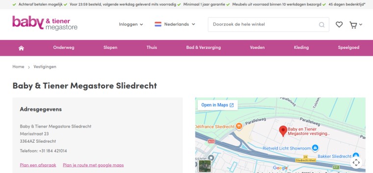Websitevoorbeeld van Baby & Tiener Megastore Sliedrecht