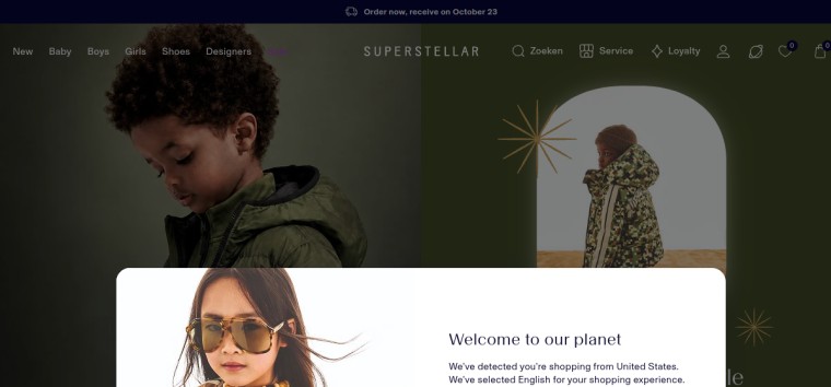 Websitevoorbeeld van Superstellar Kids Fashion