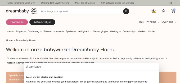 Websitevoorbeeld van Dreambaby Hornu
